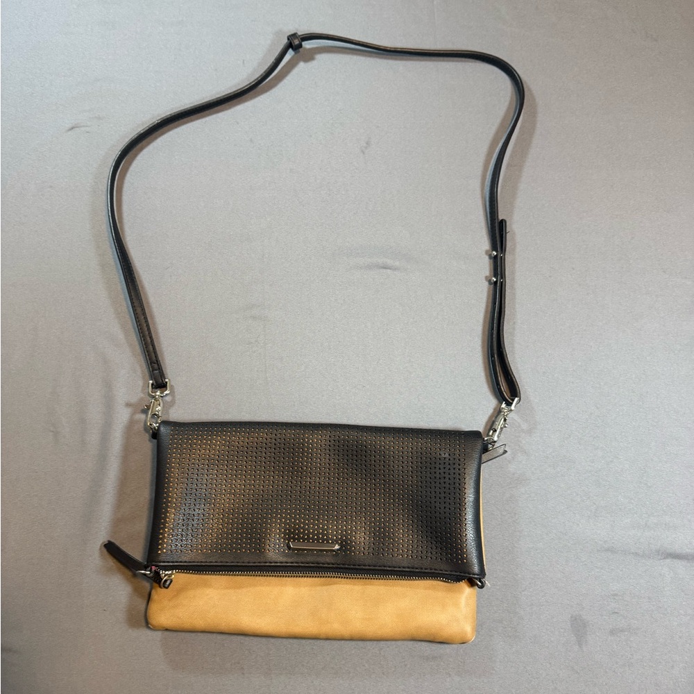 Stella & Dot Brown and Tan Perforated Foldover Crossbody